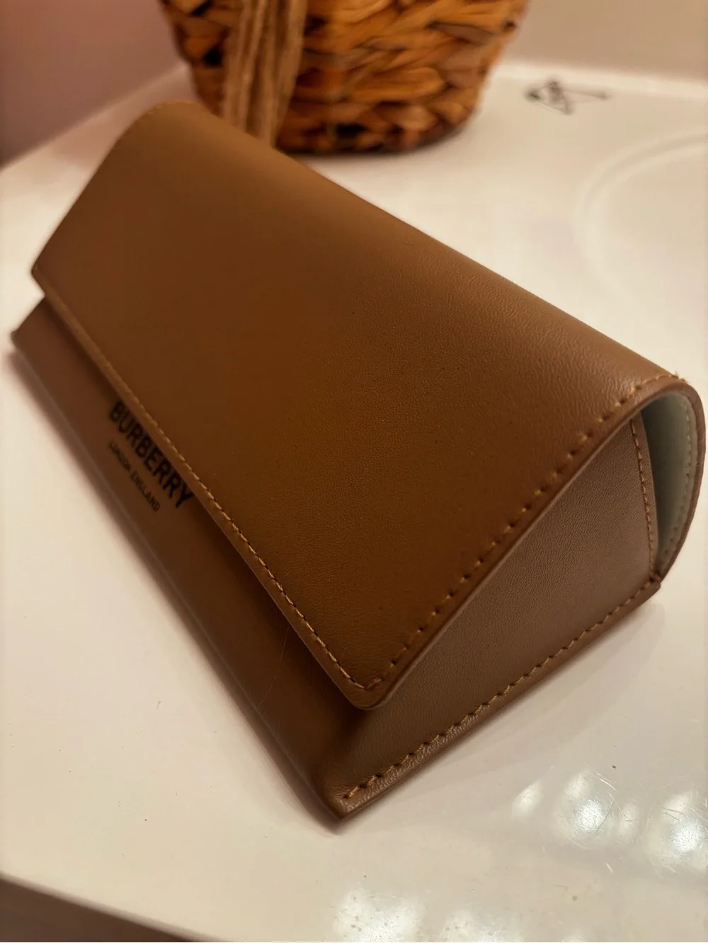 Burberry Camel Brown Leather Continental Sunglasses Case with Black Logo